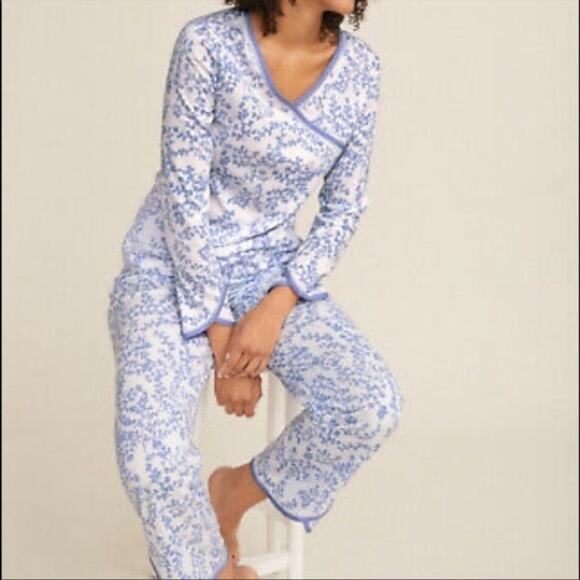Garnet Hill Other - Garnet Hill Asian Wrap Organic Cotton Floral Pajama Pajamas Set Lilac Womens M